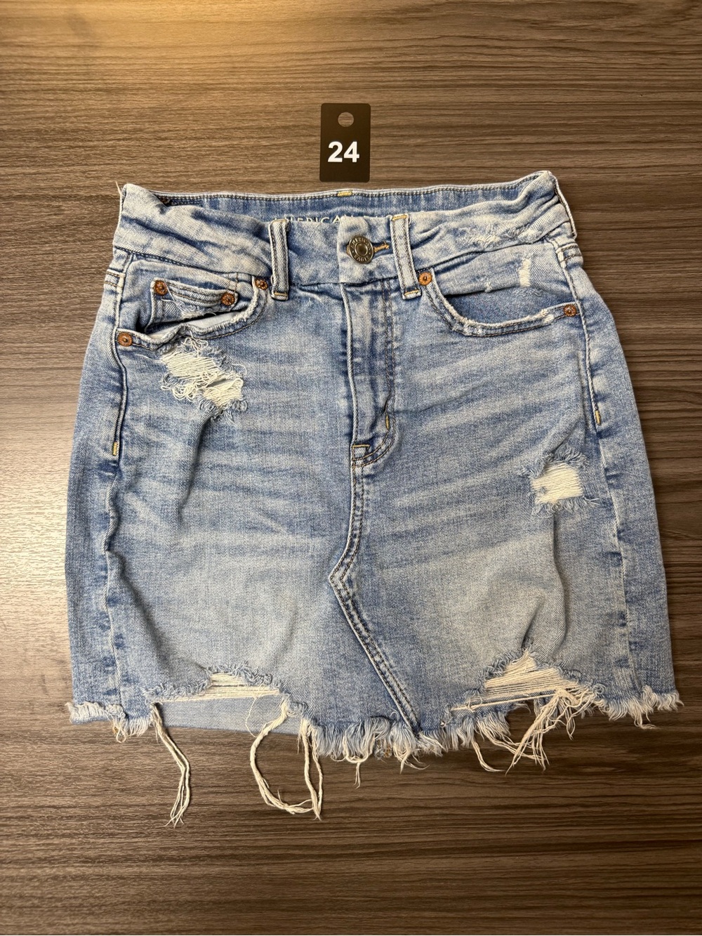 American Eagle Outfitters Light Blue Distressed Denim Mini Skirt